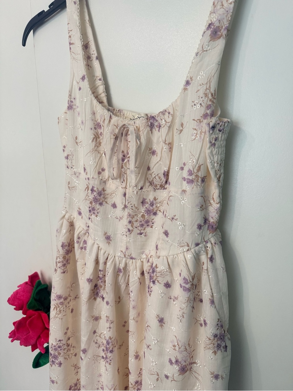 Never Worn! Jessica Simpson Cream Midi Dress with Lavender Floral Print